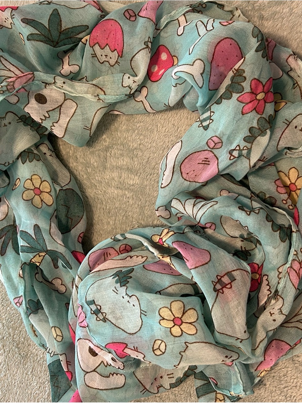 Pusheen Floral & Animal Print Infinity Scarf Mint and Pink